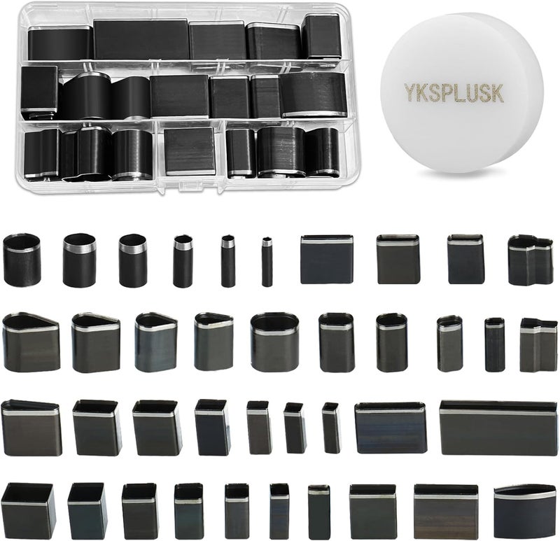 YKSPLUSK 40 Pieces Leather Hole Punch Tool, Multiple Shapes Hole Punch Set for Belts, Leather Cutting Dies Kit with Storage Case & Mat, Hollow Punch Cutter Tool for Handmade DIY Crafts - Image 1